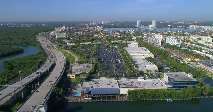 Aerial footage of the Intracoastal Mall North Miami Beach