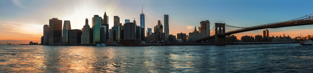 Panorama of Manhattan Skyline during sunset