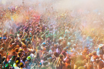People at Festival of colours Holi Barcelona