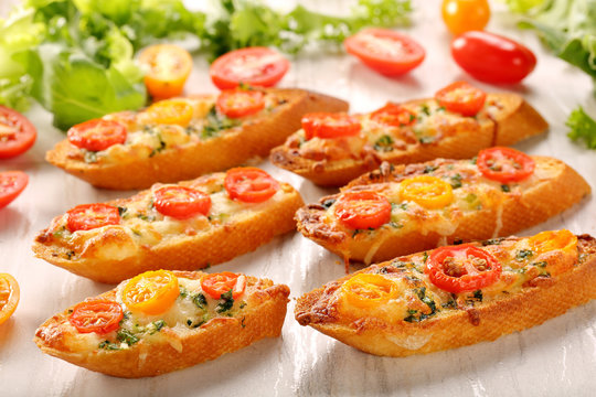 Fresh healthy vegetarian sandwiches with cheese and tomato