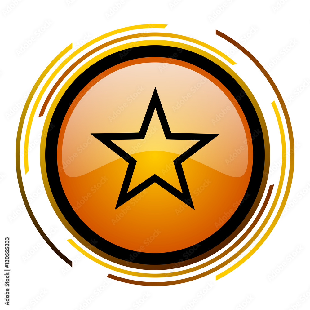 Aufkleber Star sign vector icon. Modern design round orange button isolated on white square background for web and application designers in eps10.