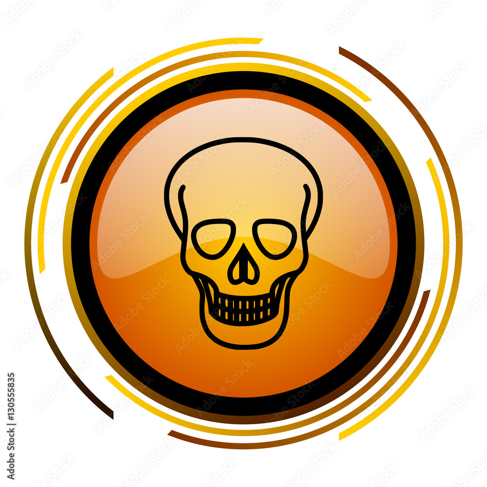 Aufkleber Skull sign vector icon. Modern design round orange button isolated on white square background for web and application designers in eps10.