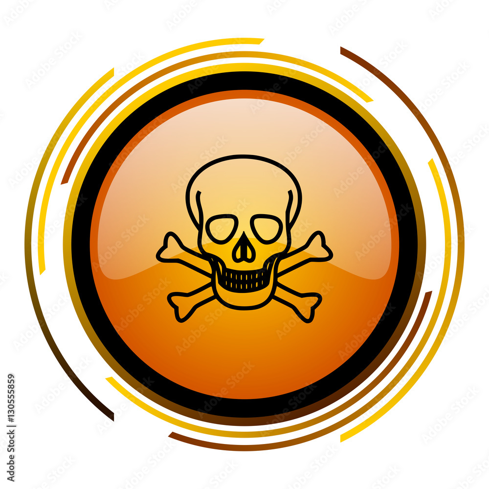 Aufkleber Skull sign vector icon. Modern design round orange button isolated on white square background for web and application designers in eps10.