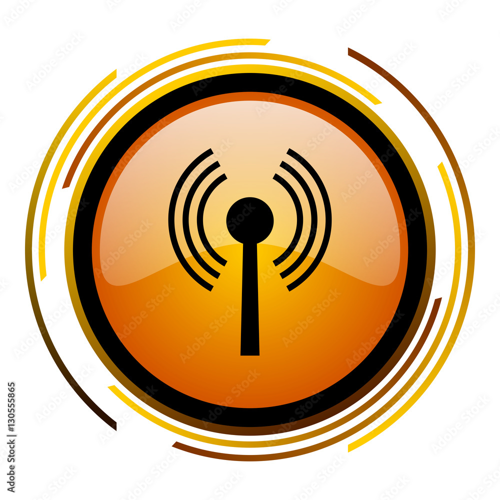 Aufkleber Wi Fi sign vector icon. Modern design round orange button isolated on white square background for web and application designers in eps10.