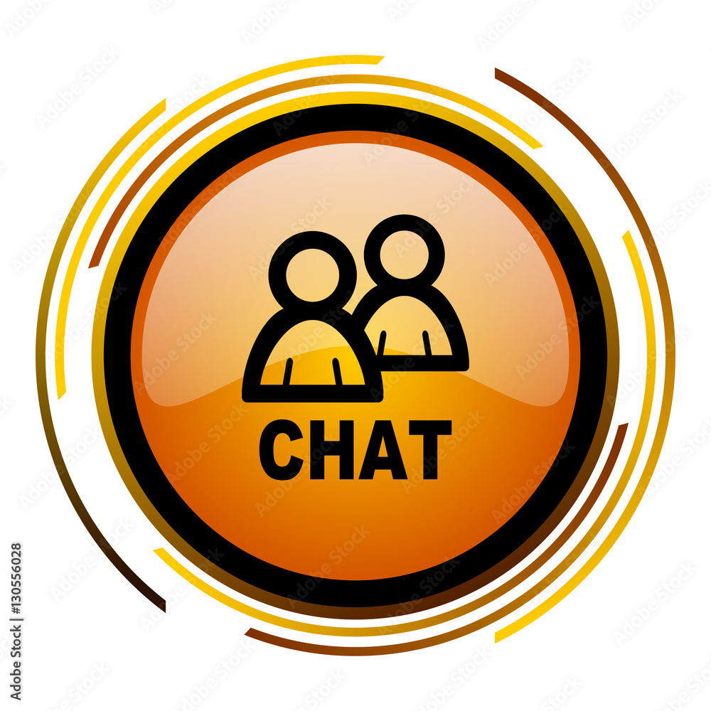 Poster Chat sign vector icon. Modern design round orange button isolated on white square background for web and application designers in eps10.