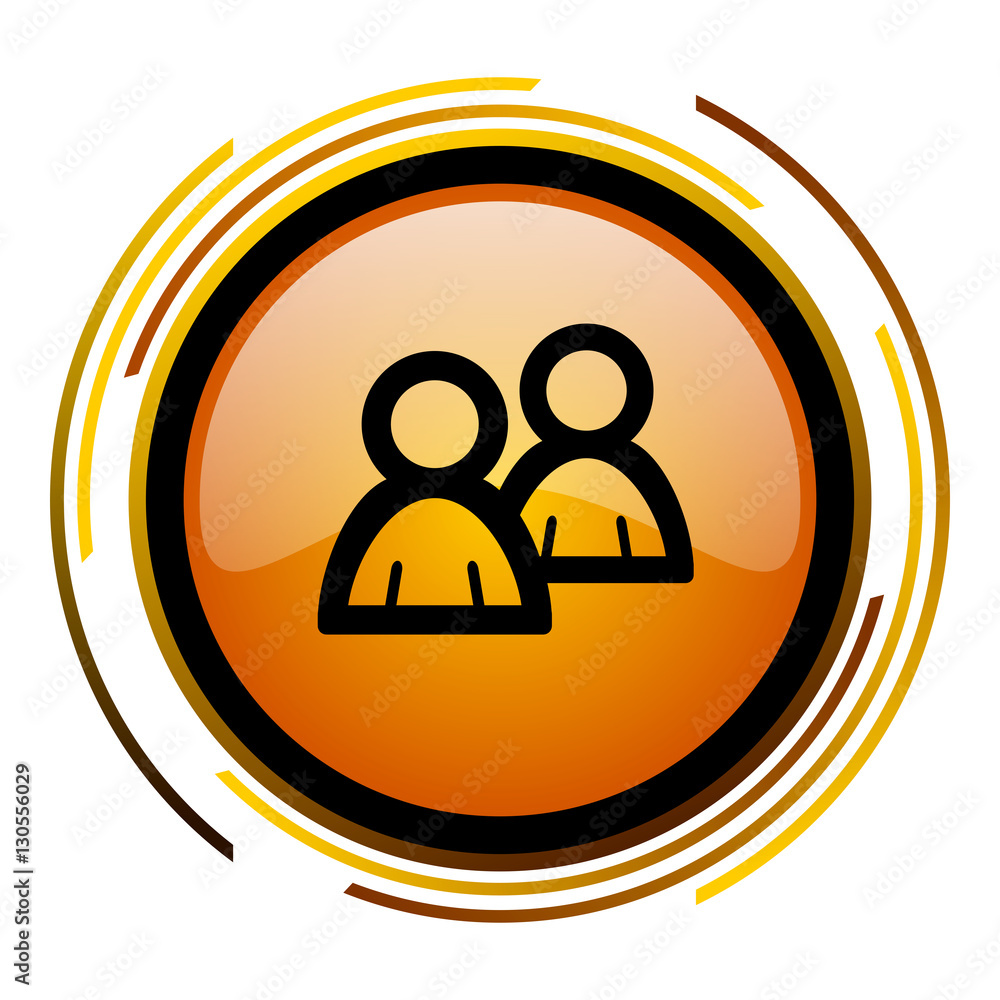Leinwandbilder People group sign vector icon. Modern design round orange button isolated on white square background for web and application designers in eps10.