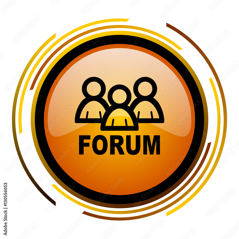 Aufkleber Forum sign vector icon. Modern design round orange button isolated on white square background for web and application designers in eps10.