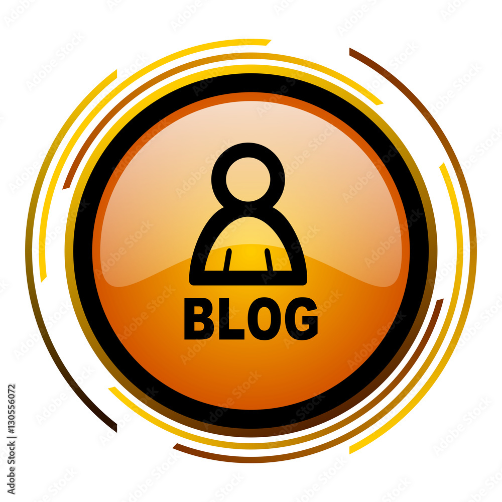 Poster Blog sign vector icon. Modern design round orange button isolated on white square background for web and application designers in eps10.