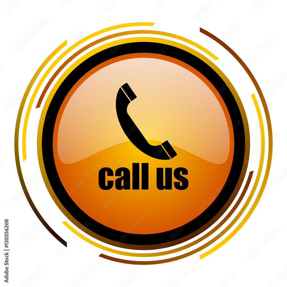 Poster call us orange glossy web vector icon.