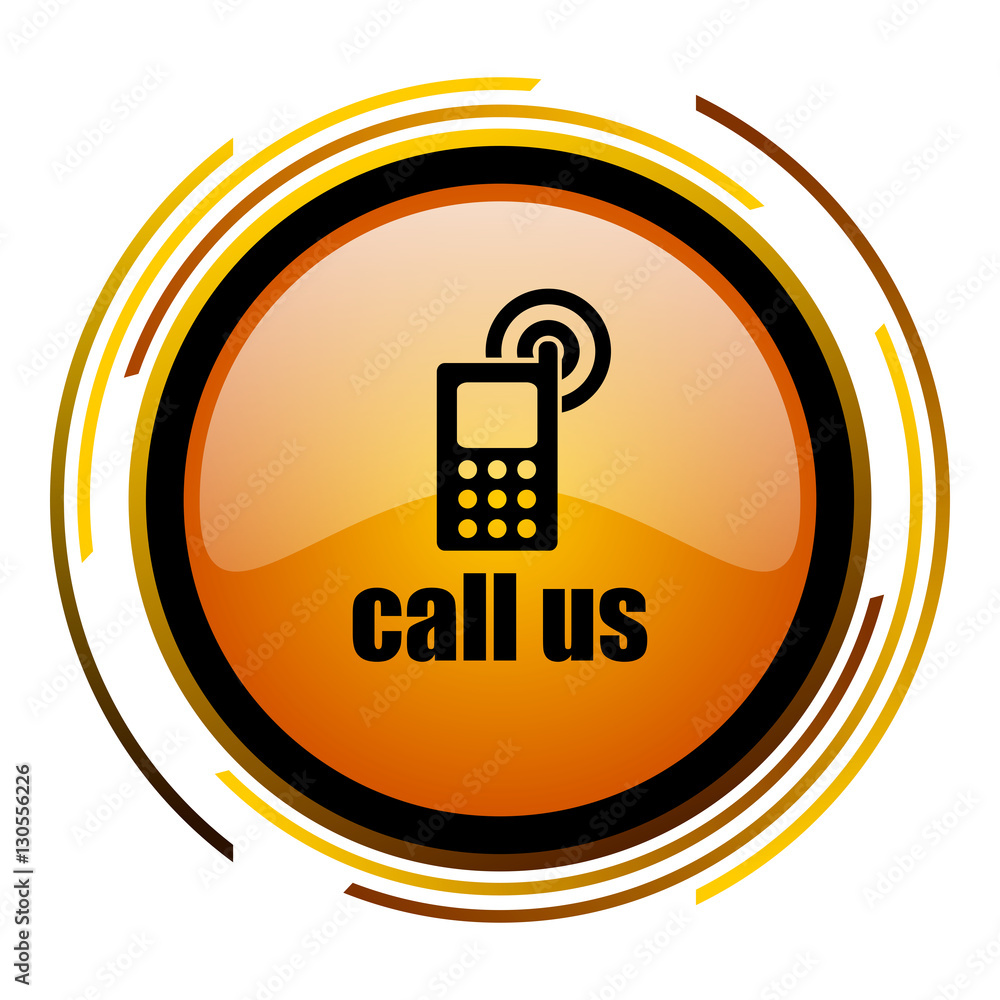 Poster call us orange glossy web vector icon.