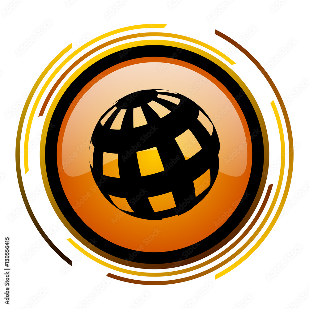 Poster globe orange glossy web vector icon.