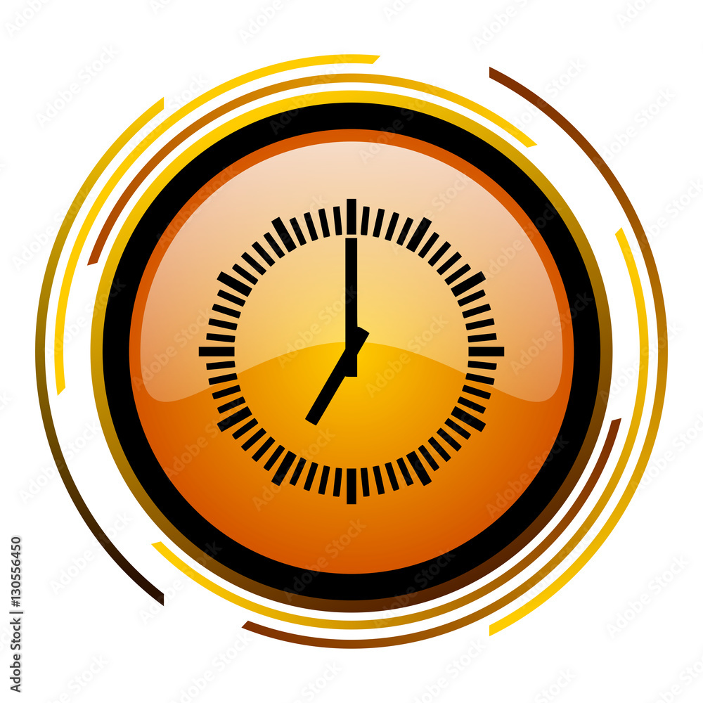 Poster clock orange glossy web vector icon.