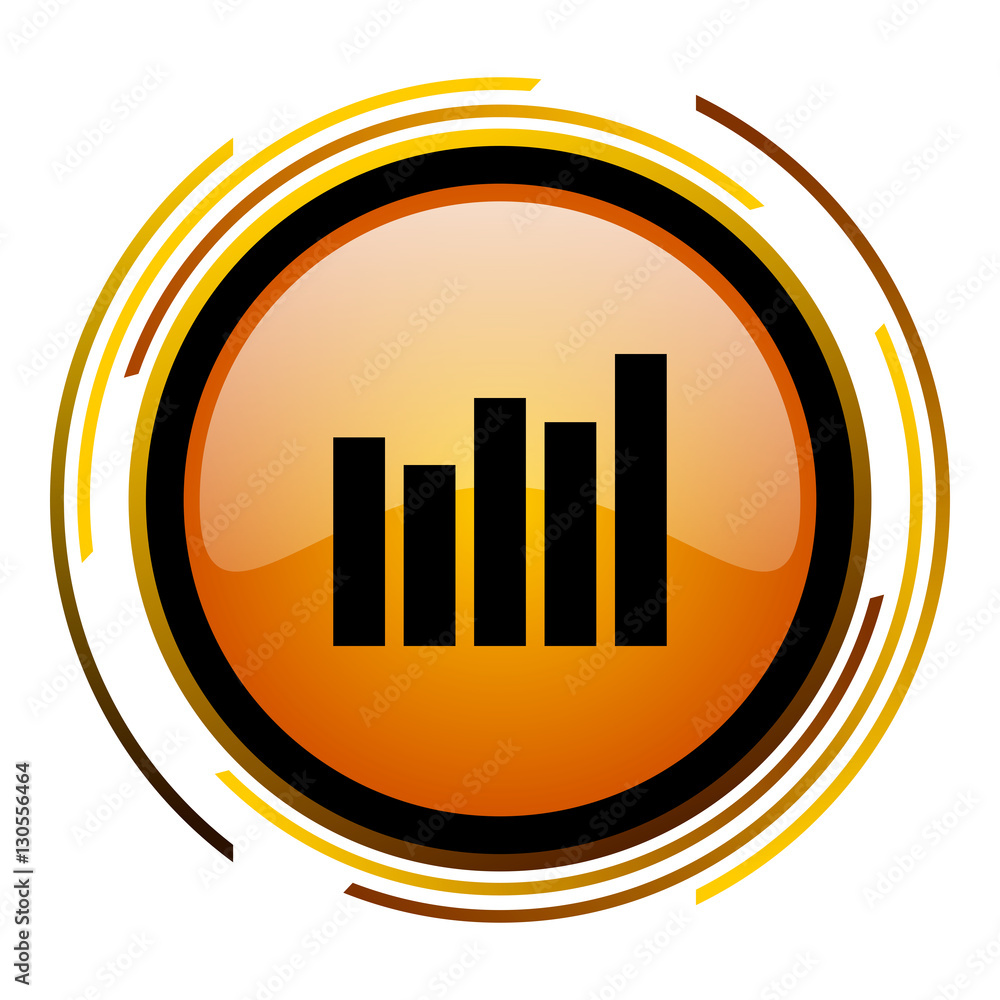 Poster Bar chart orange glossy web vector icon.