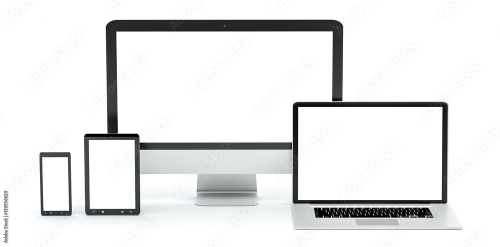 Poster Modern computer laptop mobile phone and tablet 3D rendering