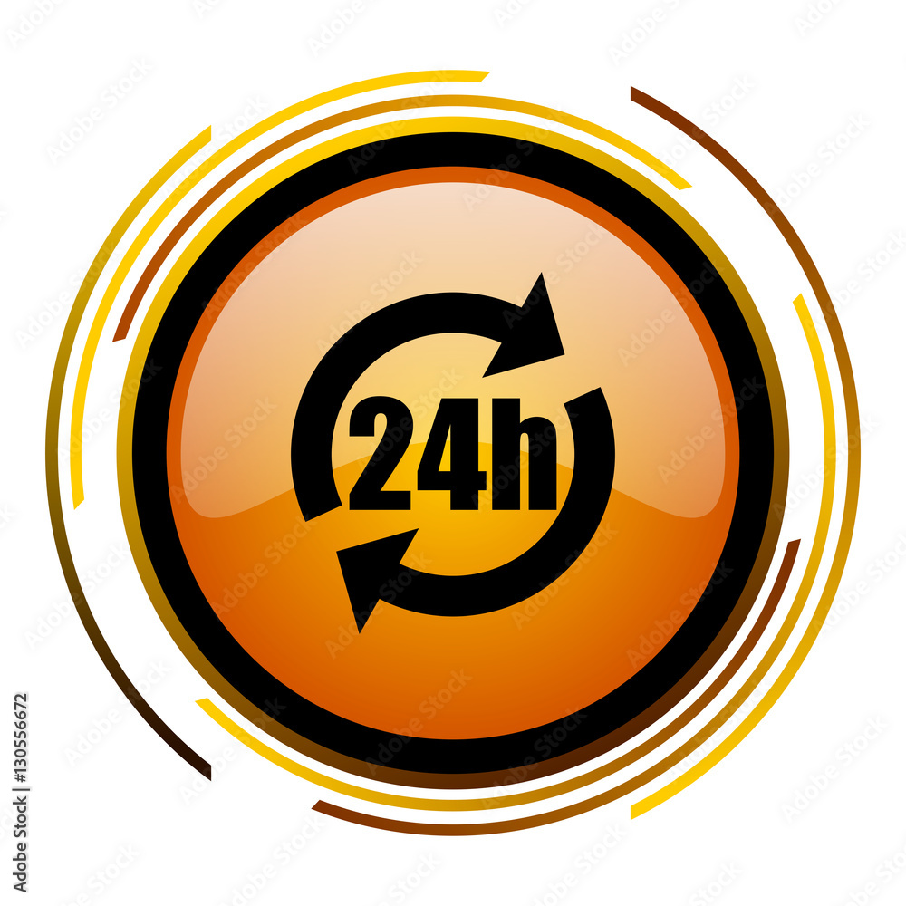 Poster 24 hours orange glossy web vector icon.
