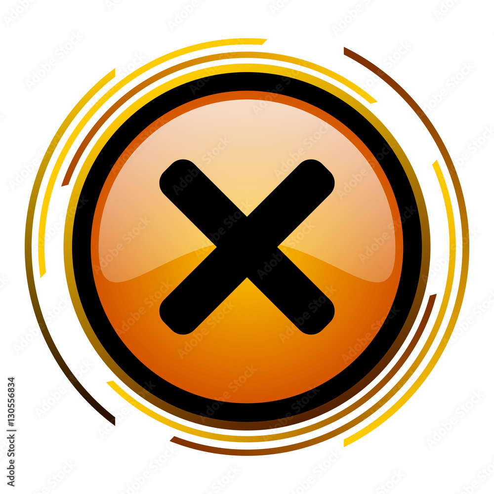 Aufkleber cross orange glossy web vector icon.