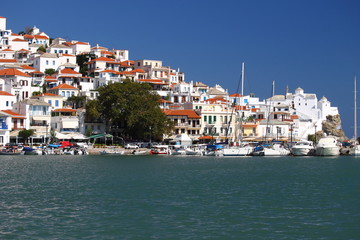 Fototapeta premium Skopelos town, Skopelos island, Sporades island, Greek island, Thessaly, Aegean Sea, Greece 