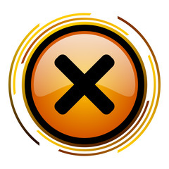 Obraz premium Cross orange glossy web vector icon.