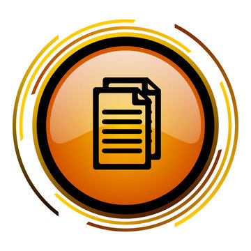 Document orange glossy vector icon.