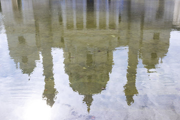 perspective change concept, Saint Charles Church in Vienna reflected in water