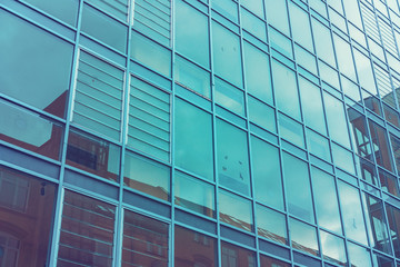 blue glass facade in vintage tonage