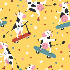 Funky cows on skates and kick scooters