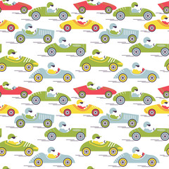 Race retro sport car seamless pattern