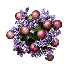 bouquet of purple flower isolated, beautiful decoration,top view