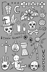 Set of hand drawn voodoo objects