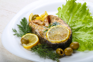 Baked salmon steak