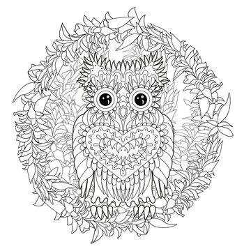 Coloring page with the owl