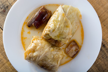 Serbian dish sarma served in white plate