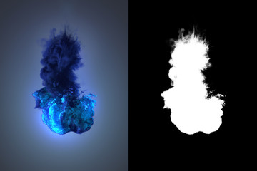 Chemical cloud of blue smoke mixing on dark background 3d rendering