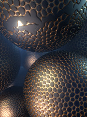 Abstract futuristic spheres with voronoi pattern. 3d rendering