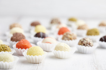 Truffle chocolates in rows