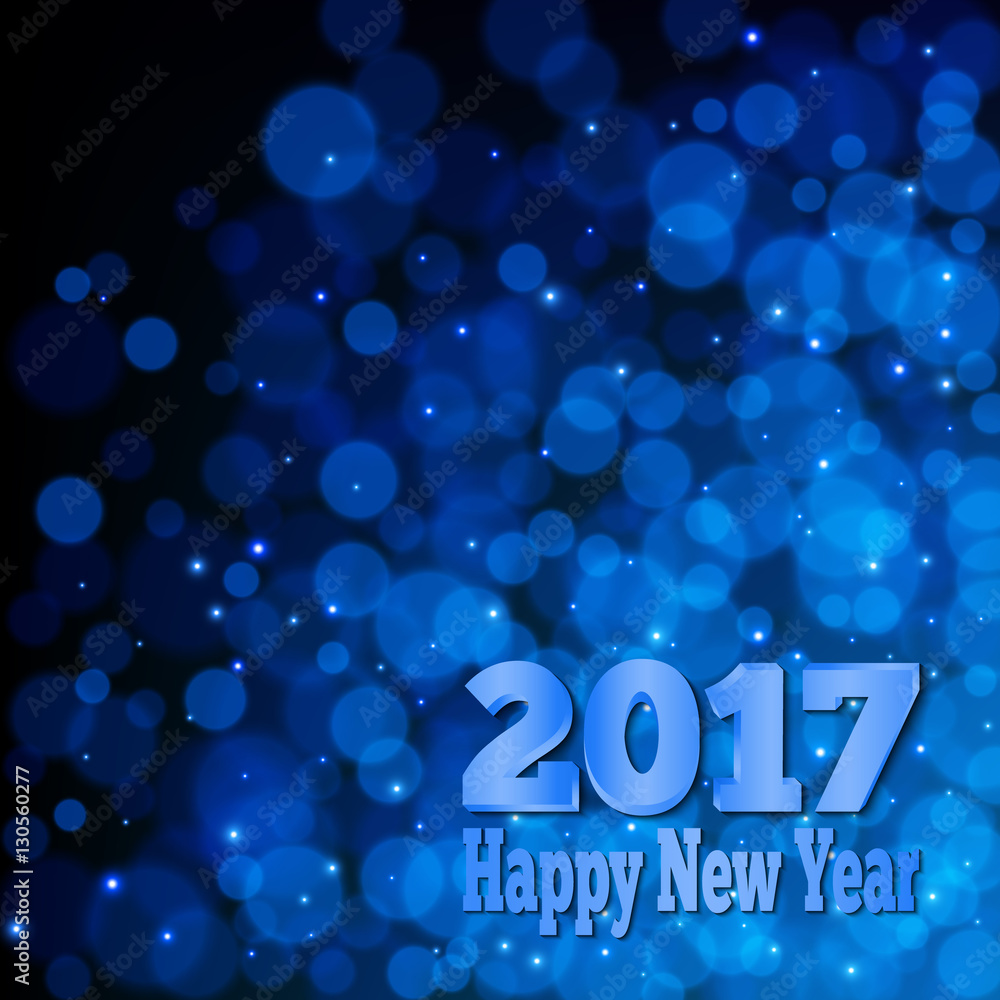 Wall mural 2017 happy new year banner. abstract blue bokeh background. vector illustration