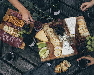 High angle view of friends having breakfast