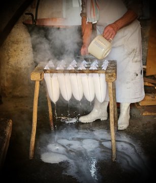 Expert Cheesemaker During The Production Of Cheese