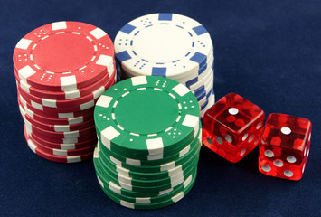 Dice and gambling chips