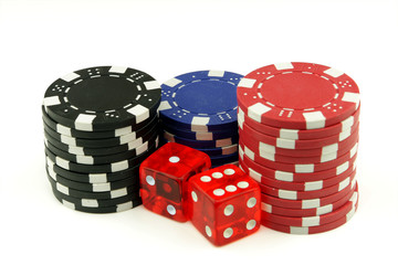 Dice and gambling chips