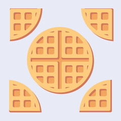 Flat minimalistic illustration of sweet belgian waffles solid and cuted.