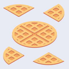 Isometric minimalistic illustration of sweet belgian waffles solid and cuted.