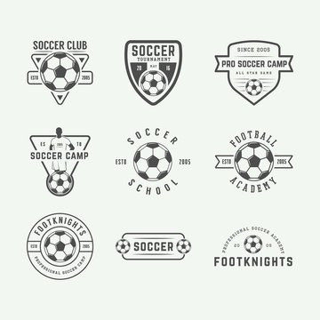 Set of vintage soccer or football logo, emblem, badge.