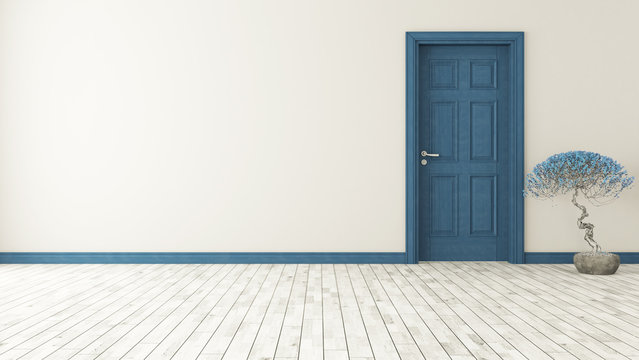 dark blue door with wall