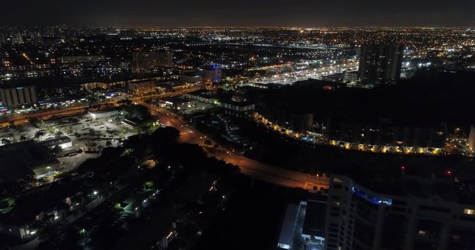 Aerial video of a city with city lights