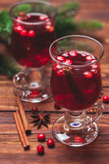 Mulled wine with cranberries. Winter drink