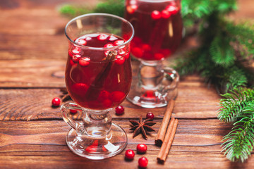 Mulled wine with cranberries. Winter drink