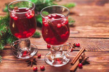 Mulled wine with cranberries. Winter drink