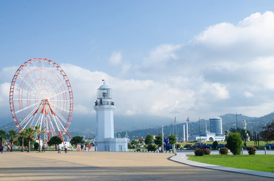  Ferris wheel and old lighthouse at Batumi seafront,Georgia