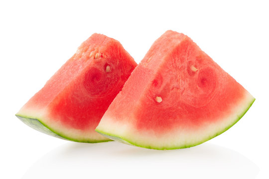 Two watermelon slices isolated on white, clipping path
